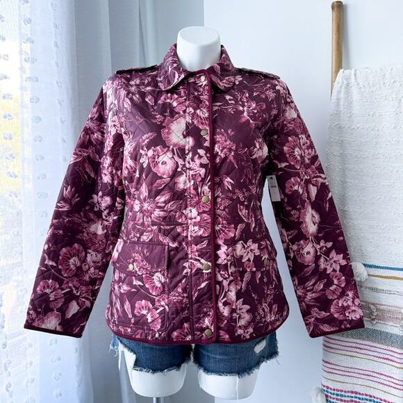 Talbots Splendid Floral Purple Lightweight Quilted Barn Jacket Women’s Large - Picture 1 of 10